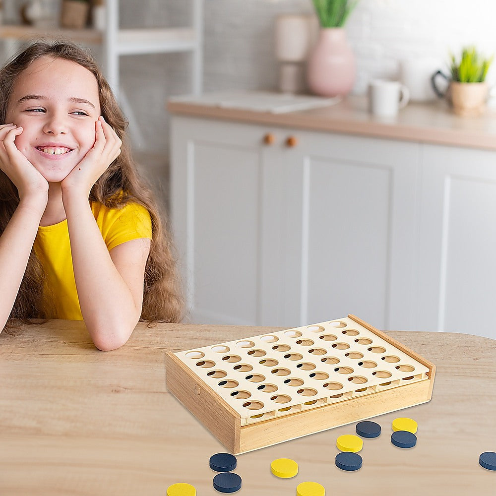 Foldable Wooden 4 in a Row Game for Kids, 2 Players