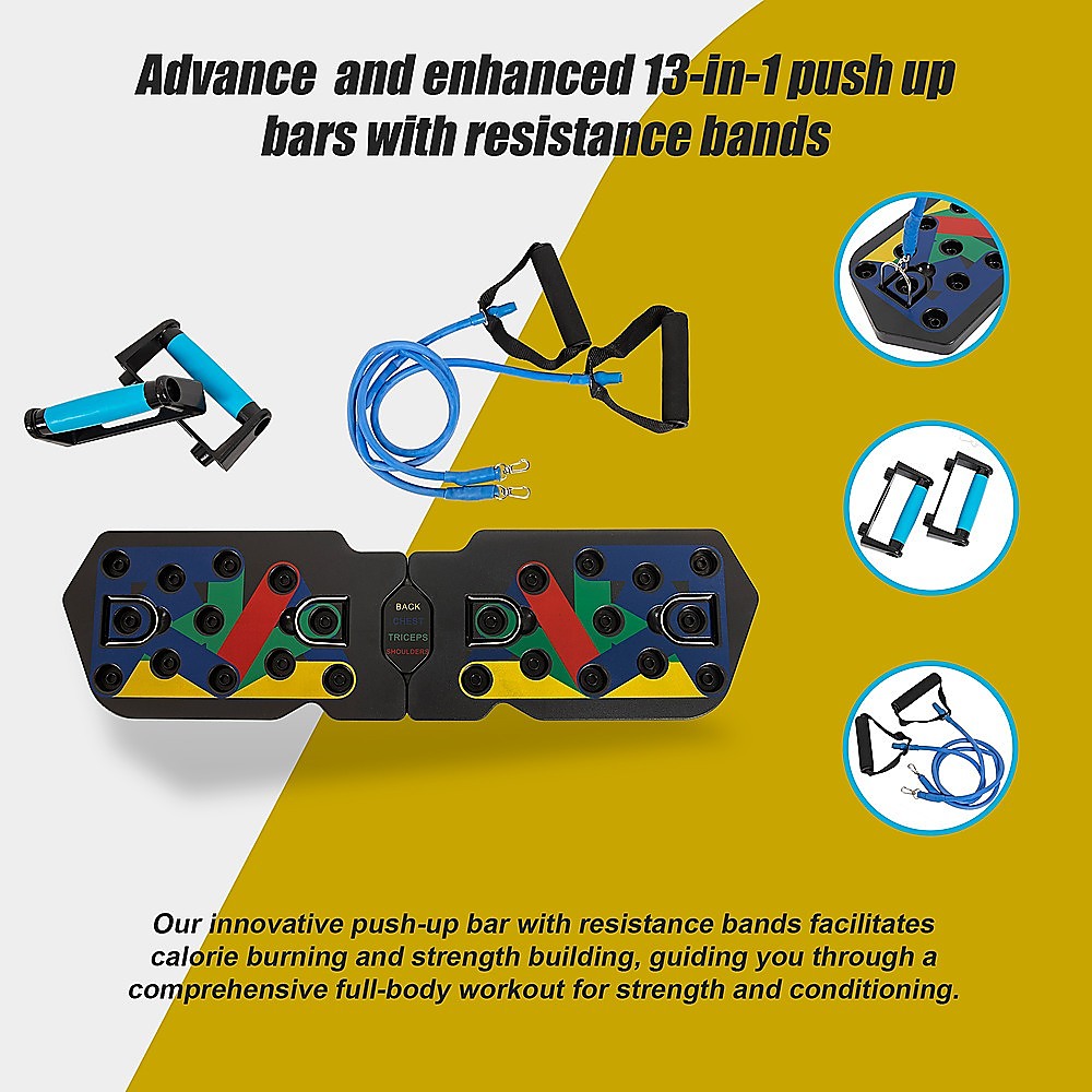 13-in-1 Push Up Board Rack with Resistance Bands Set