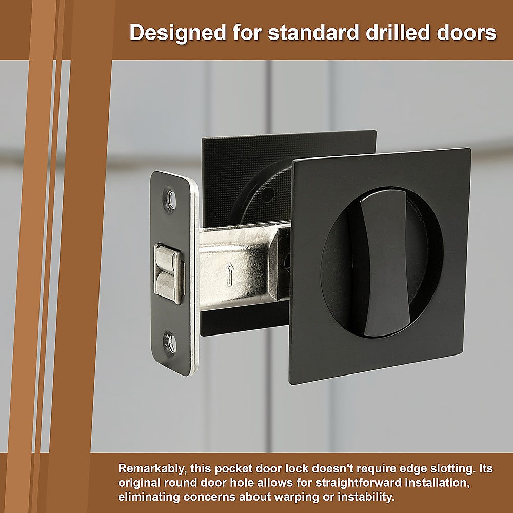 Black Square Pocket Door Lock Set, Zinc Alloy & Brass