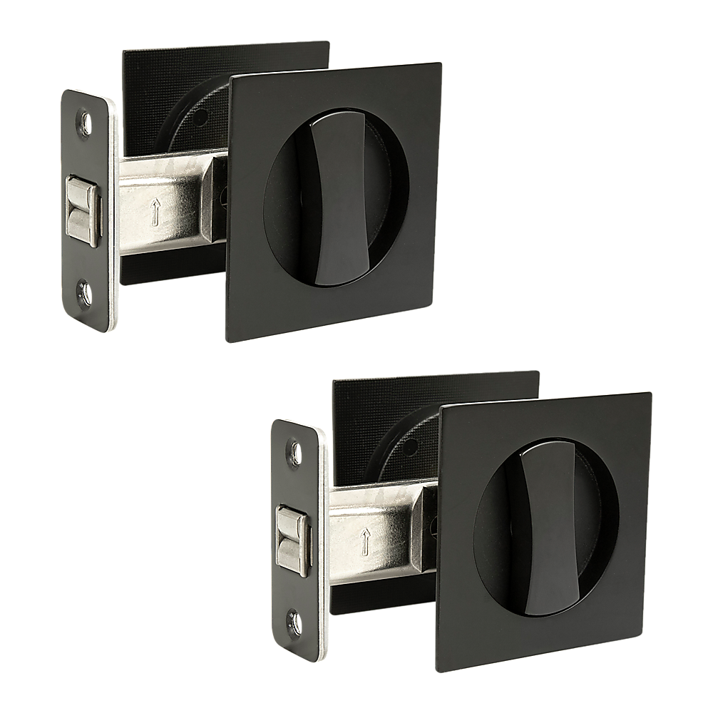 Black Square Pocket Door Lock Set, Zinc Alloy & Brass