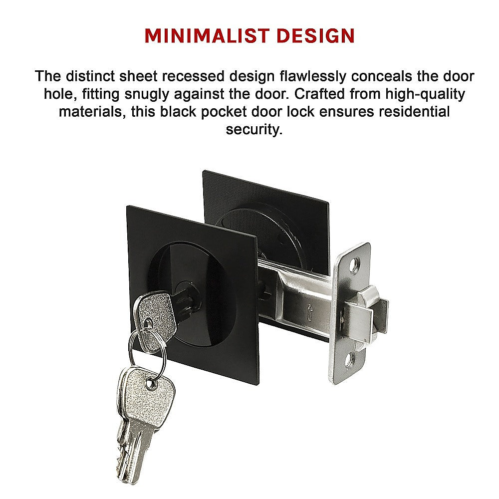 Black Square Pocket Door Lock Set, Zinc Alloy & Brass