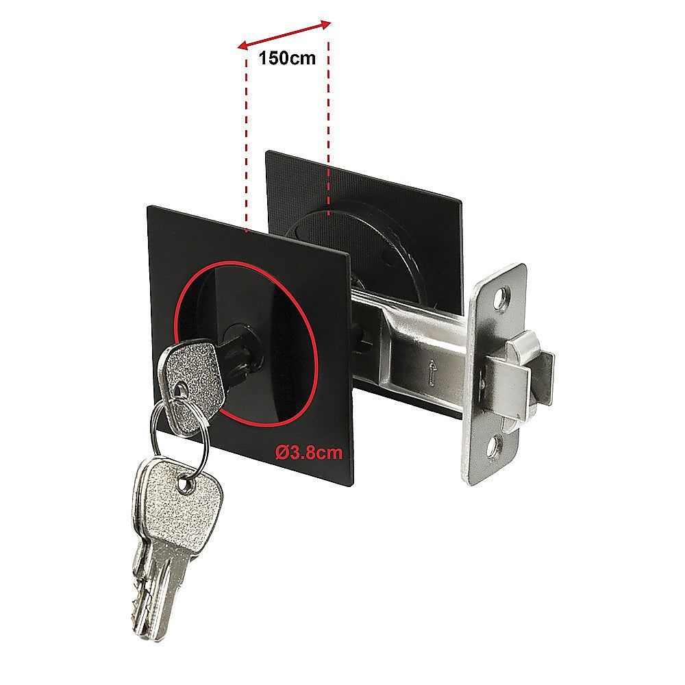 Black Square Pocket Door Lock Set, Zinc Alloy & Brass