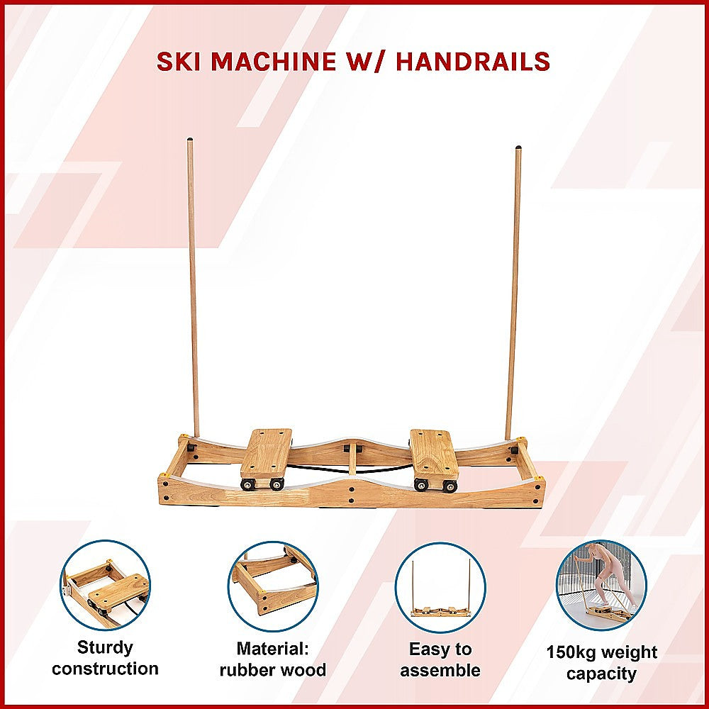 Premium Rubber Wood Ski Machine w/ Handrails