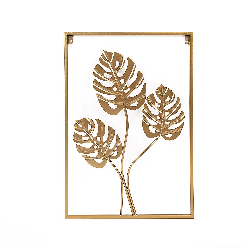 Golden Metal Wall Art with Leaf Design, 40x60cm