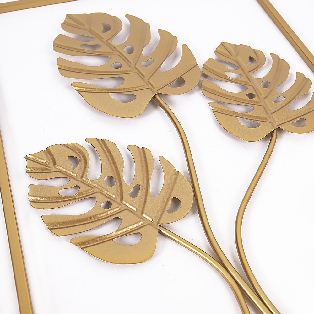 Golden Metal Wall Art with Leaf Design, 40x60cm