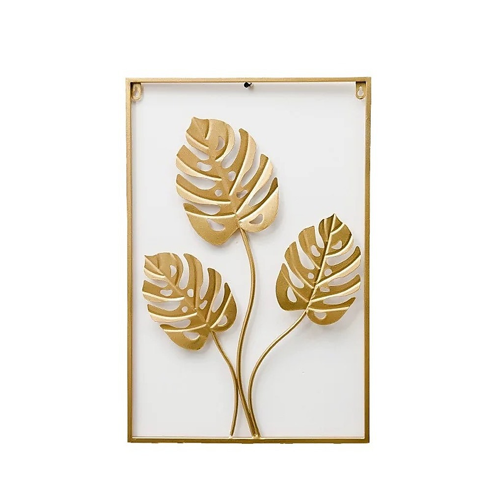 Golden Metal Wall Art with Leaf Design, 40x60cm