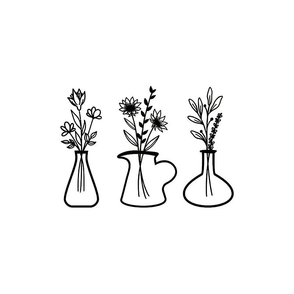 Set of 3 Metal Flower Vase Wall Art - 30cm Black