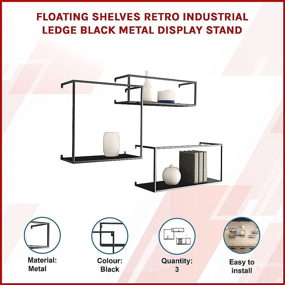 Floating Shelves Retro Industrial Ledge Black Metal Display Stand