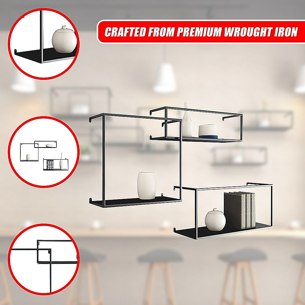 Floating Shelves Retro Industrial Ledge Black Metal Display Stand