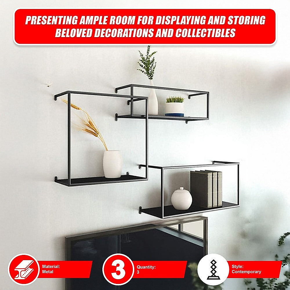 Floating Shelves Retro Industrial Ledge Black Metal Display Stand