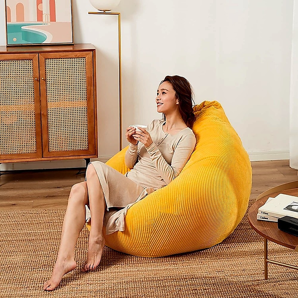 Premium Jumbo Corduroy Unfilled Beanbag Cover, Mustard