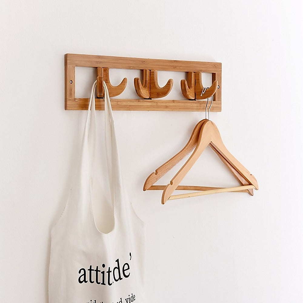 Foldable Wall-Mounted Bamboo Coat Rack with Hooks