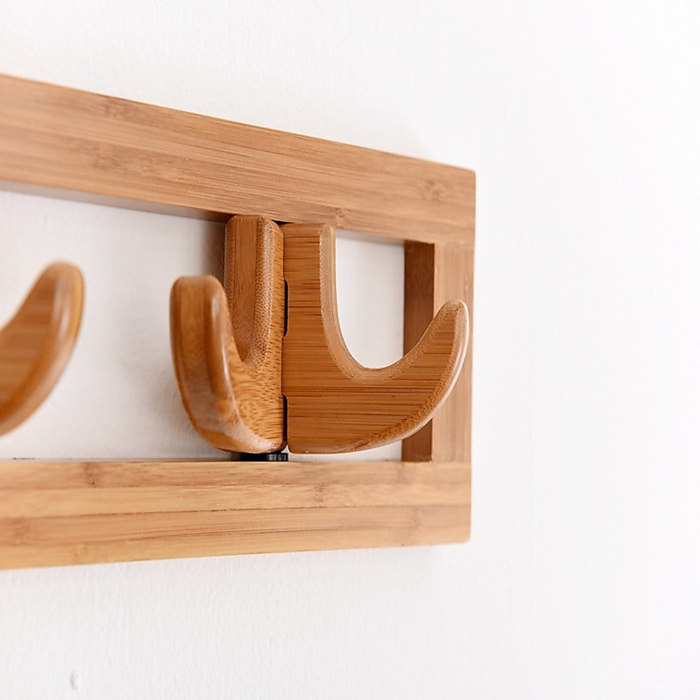 Foldable Wall-Mounted Bamboo Coat Rack with Hooks