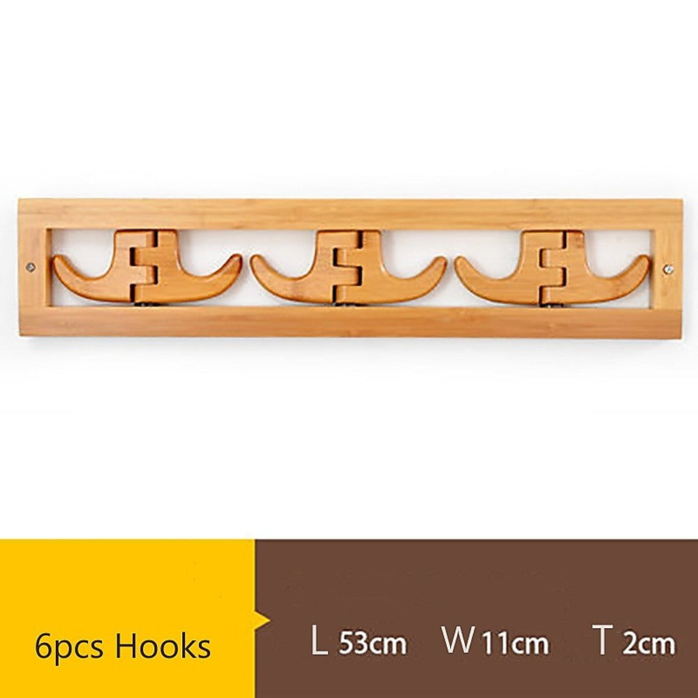 Foldable Wall-Mounted Bamboo Coat Rack with Hooks