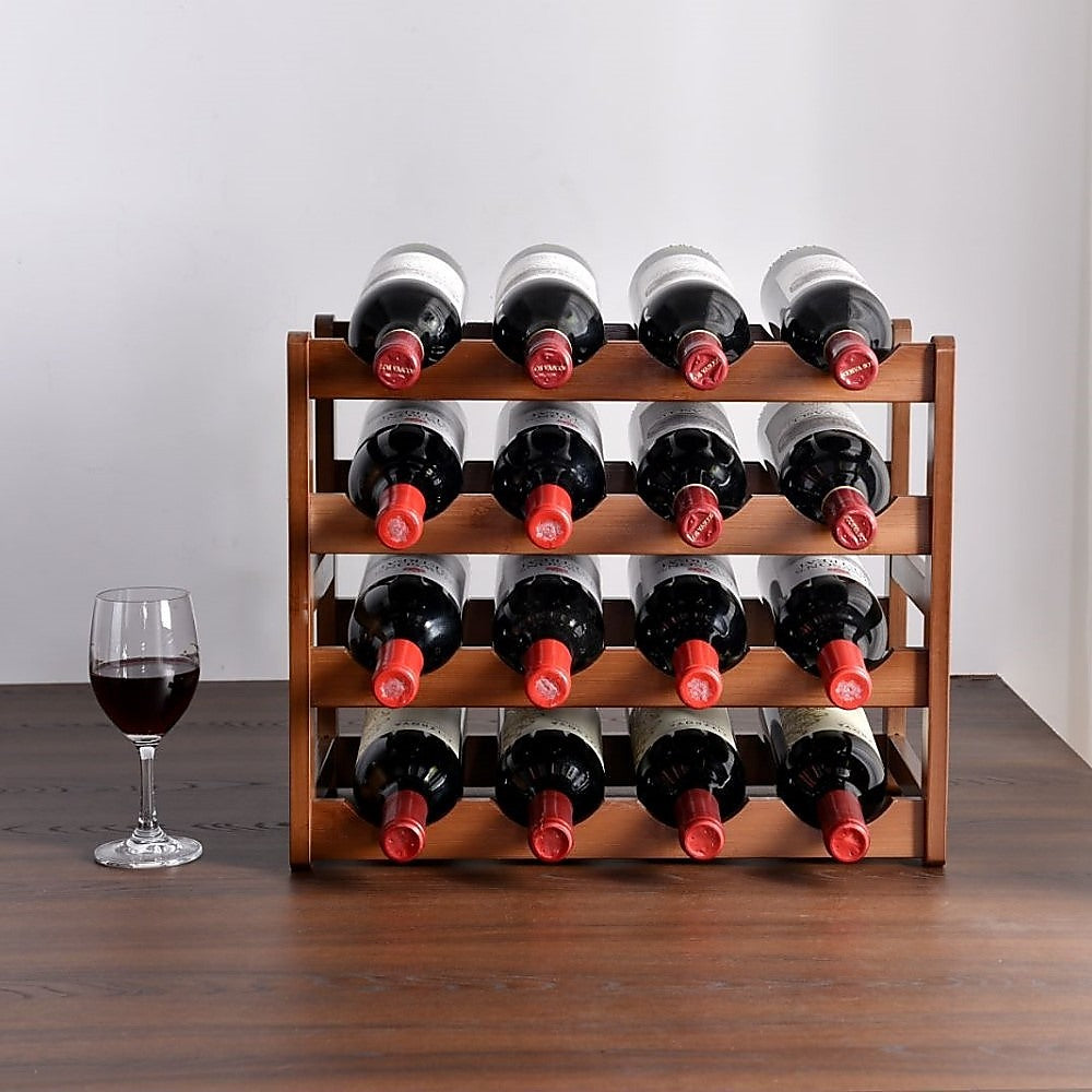 Stackable Bamboo Wine Rack - Holds 12 Bottles, Easy Assembly