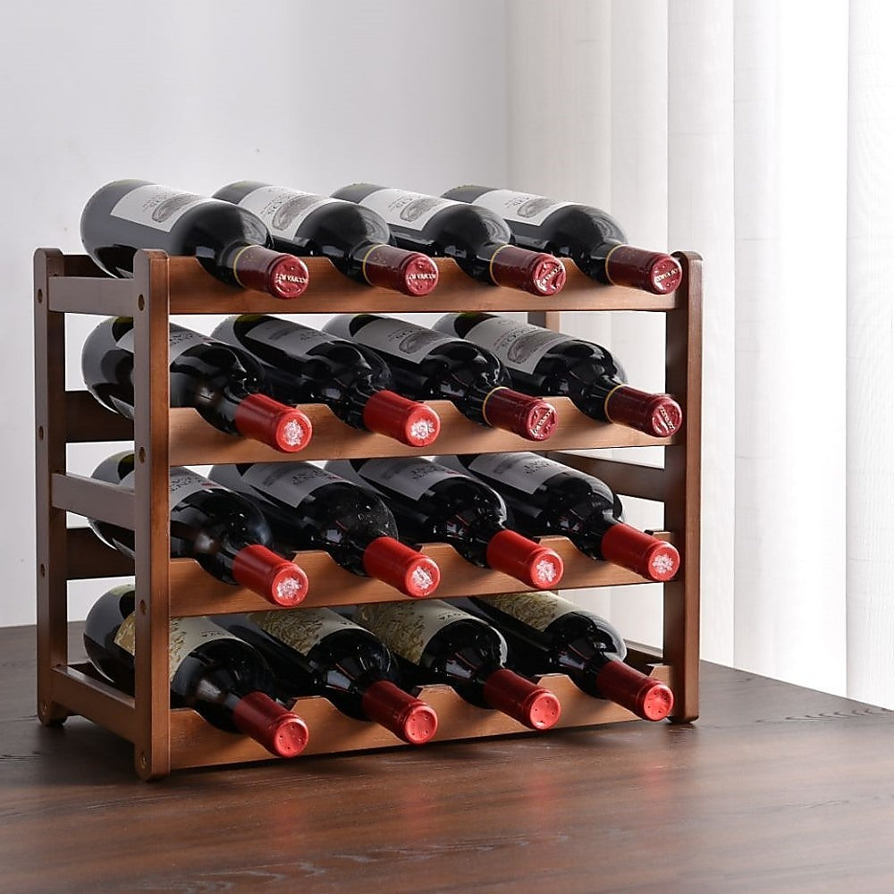 Stackable Bamboo Wine Rack - Holds 12 Bottles, Easy Assembly