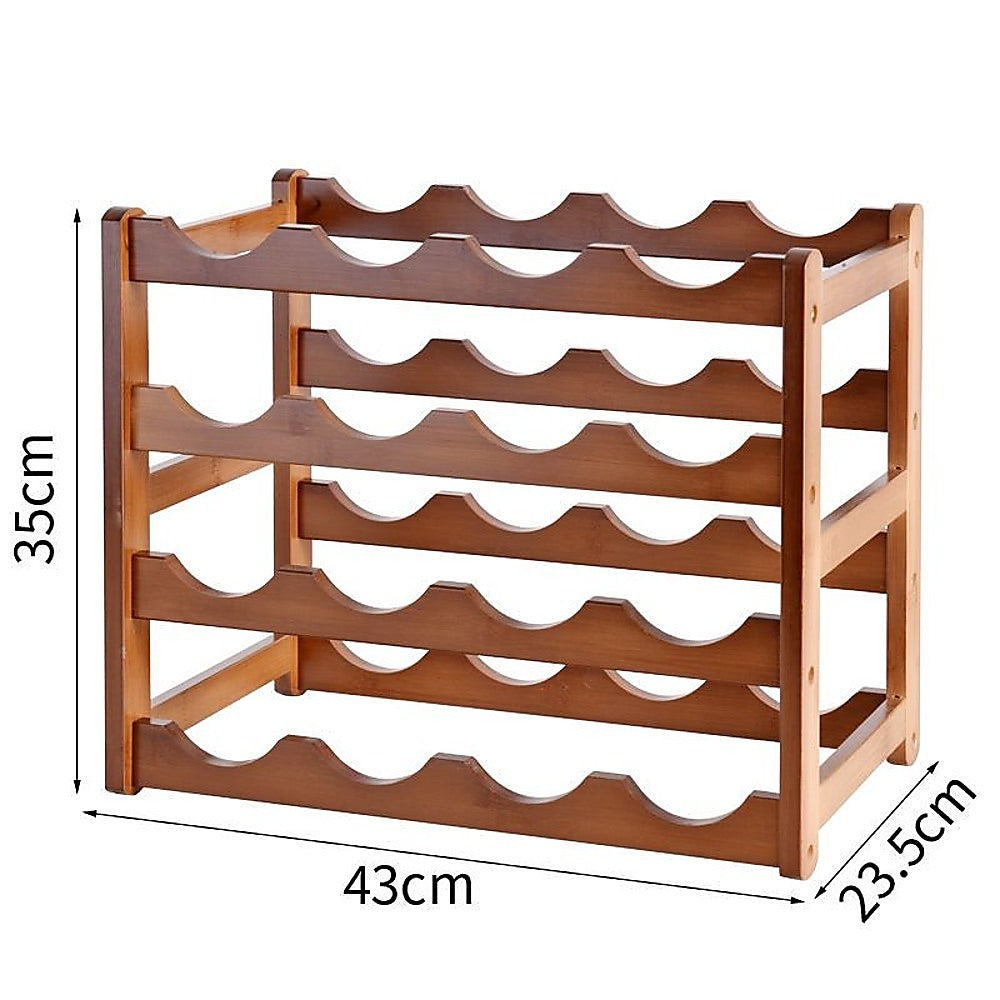 Stackable Bamboo Wine Rack - Holds 12 Bottles, Easy Assembly