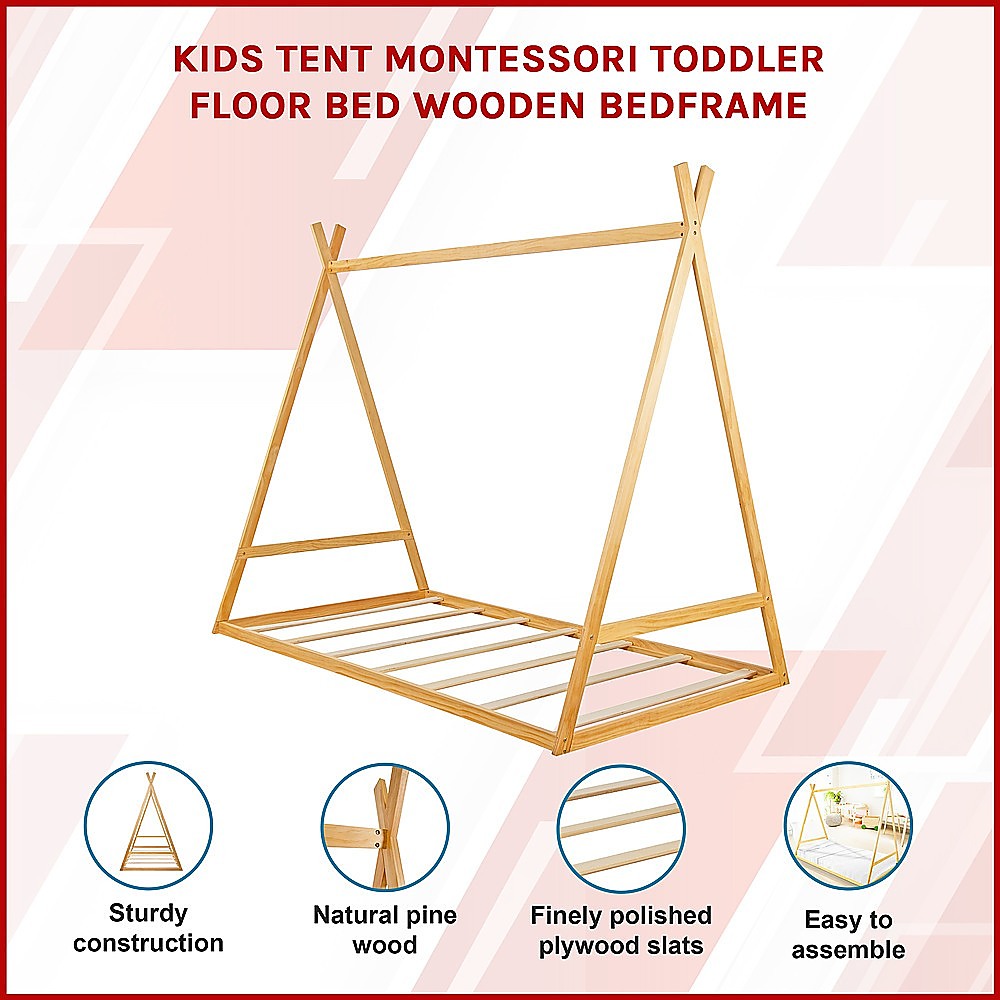 Natural Pine Montessori Toddler Floor Bed Frame King Single