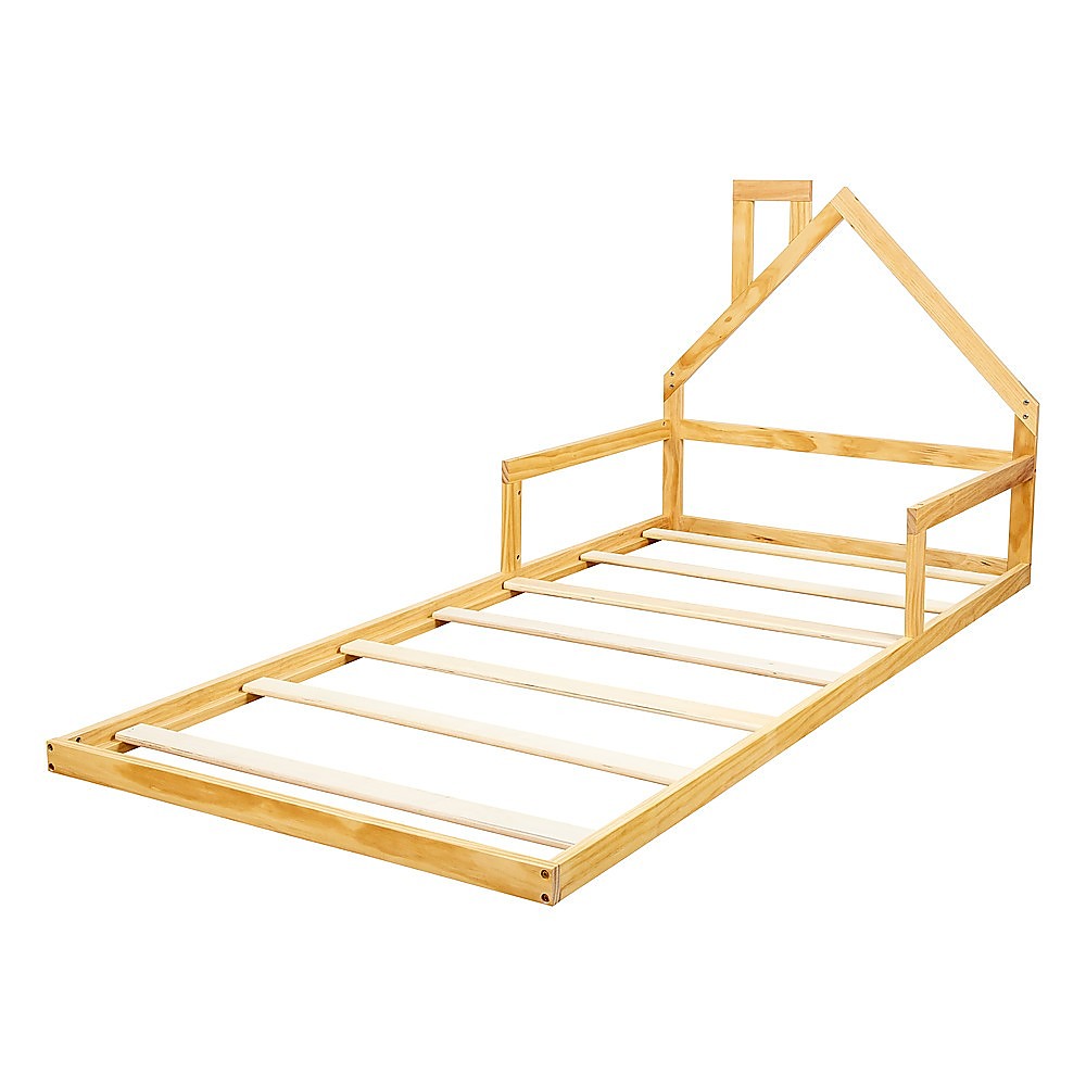 Pine Wood Single Floor Bed House Frame for Kids