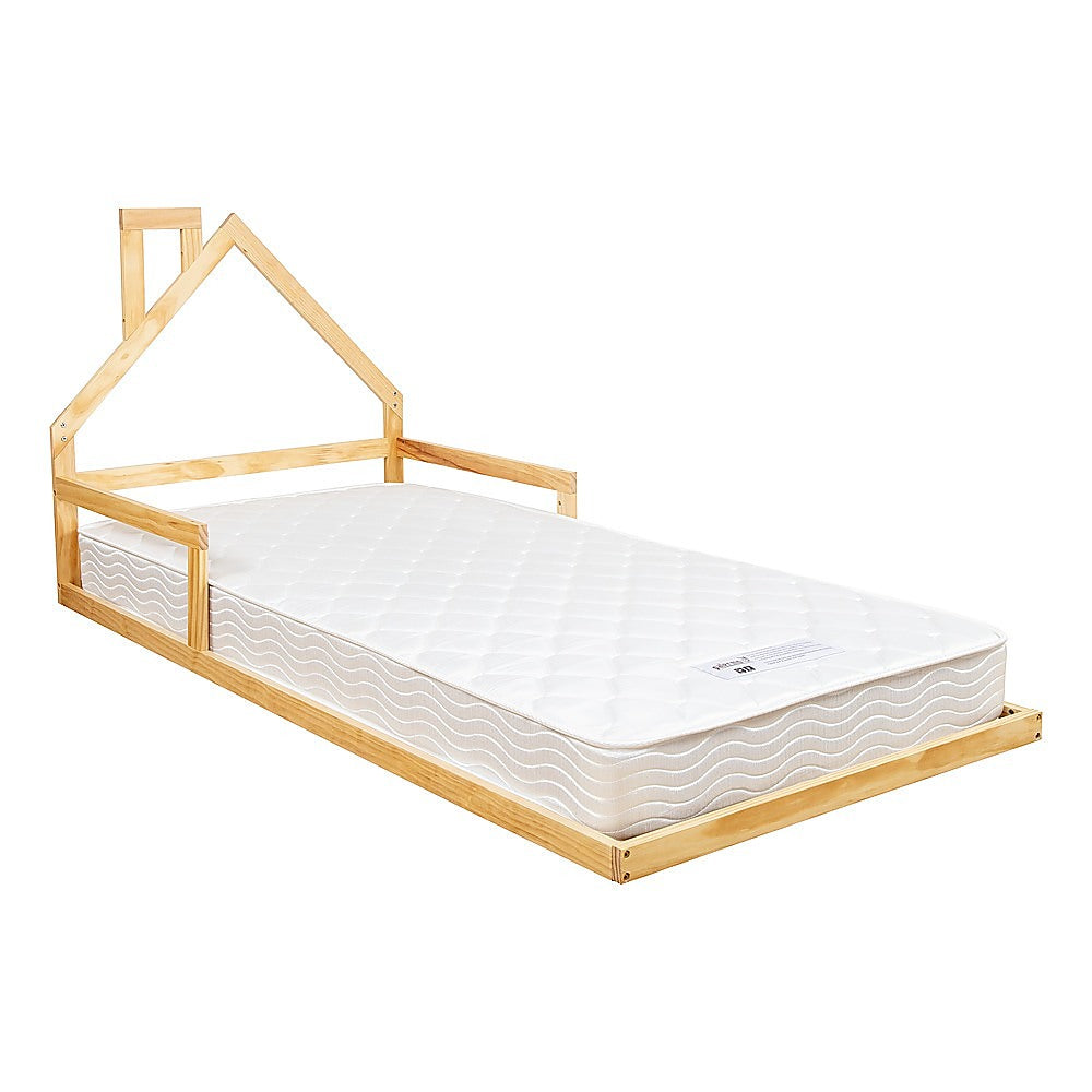 Pine Wood Single Floor Bed House Frame for Kids