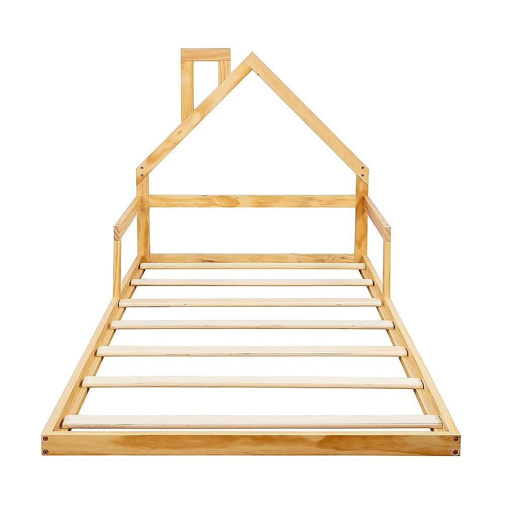 Pine Wood Single Floor Bed House Frame for Kids