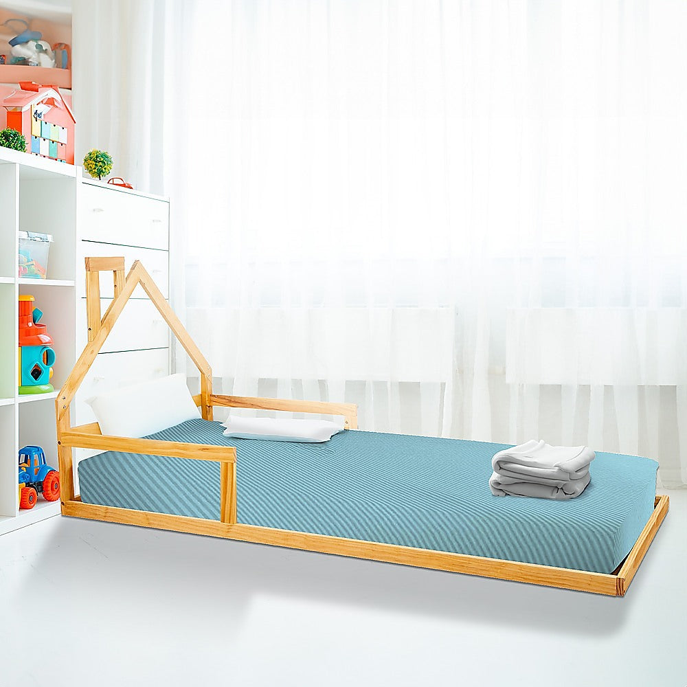 Pine Wood Single Floor Bed House Frame for Kids