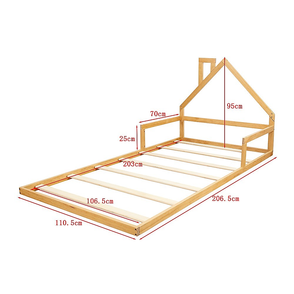 Pine Wood King Single Floor Bed House Frame for Kids