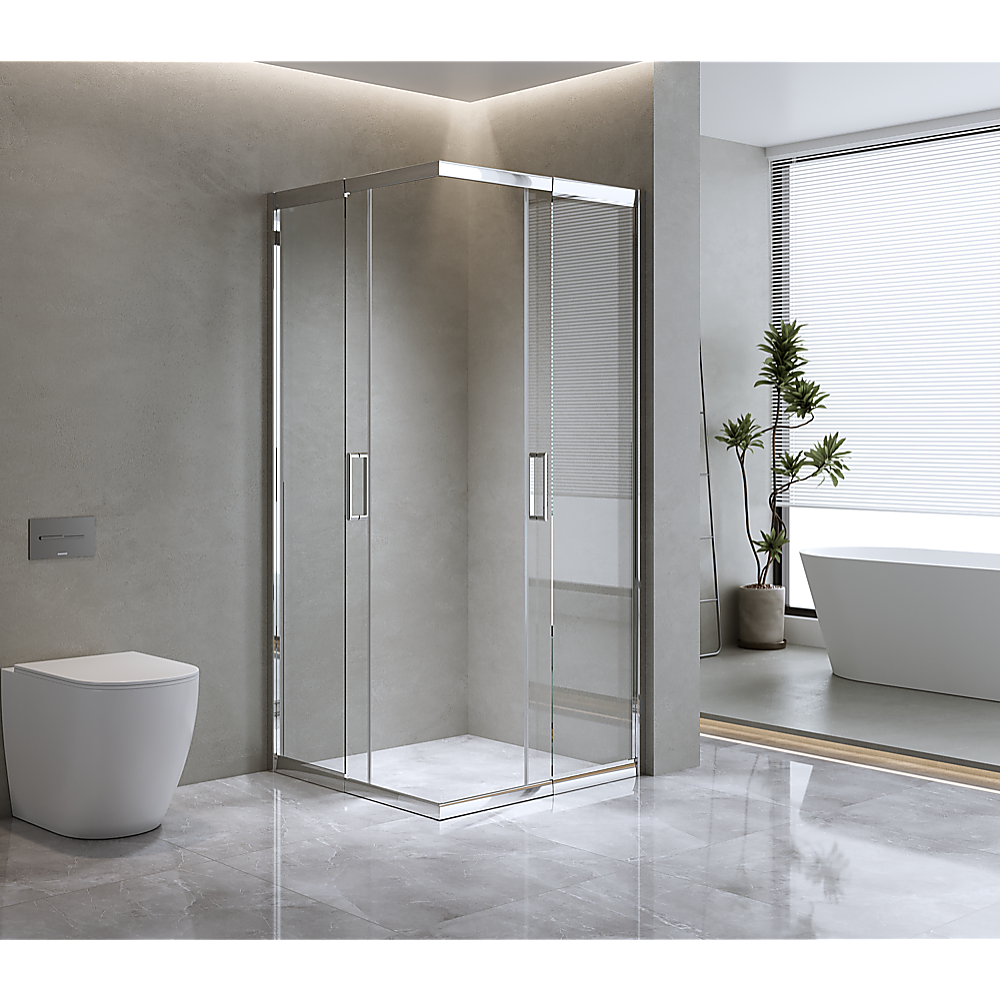 6mm Double Sliding Glass Shower Screen, Chrome, 1100x1100mm