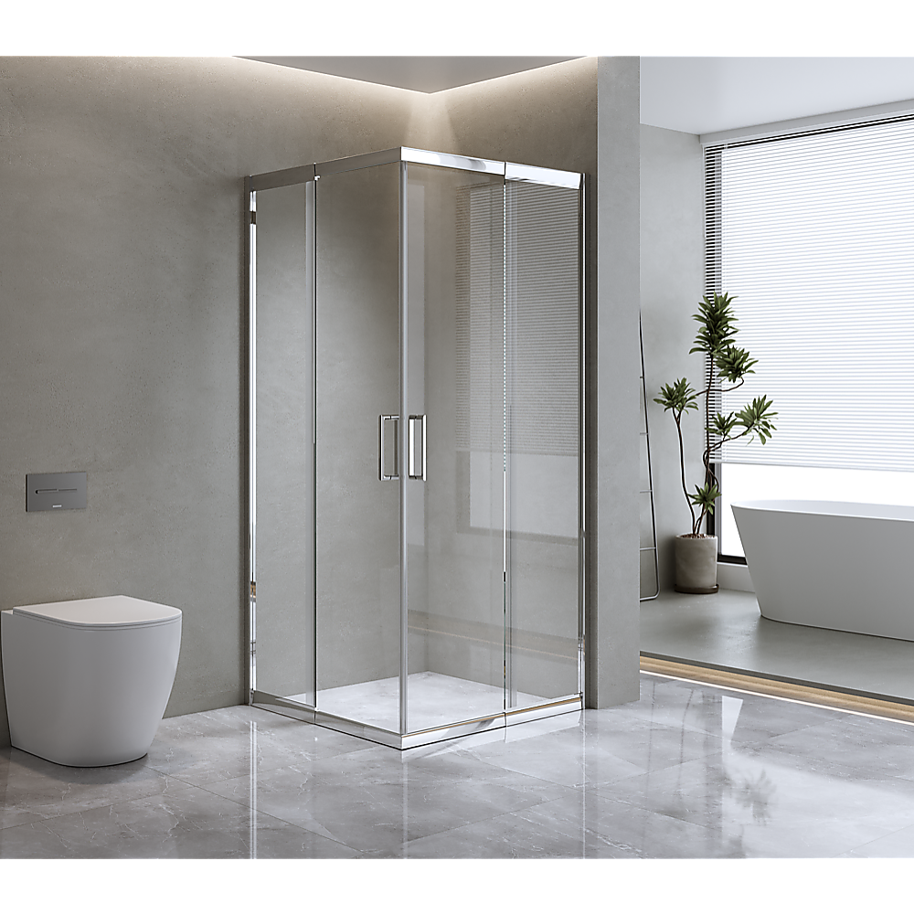 6mm Tempered Glass Sliding Shower Screen, 1100x1200mm, Chrome