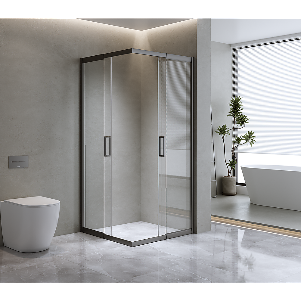 Smooth Sliding Double Glass Shower Screen, Black Frame, 1200x1100mm