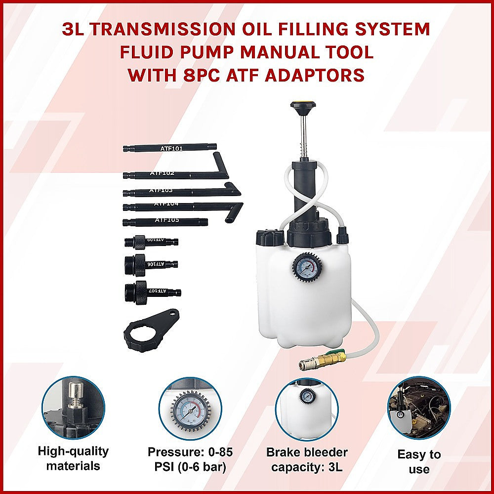 3L Transmission Fluid Pump with Gauge & 8 ATF Adaptors