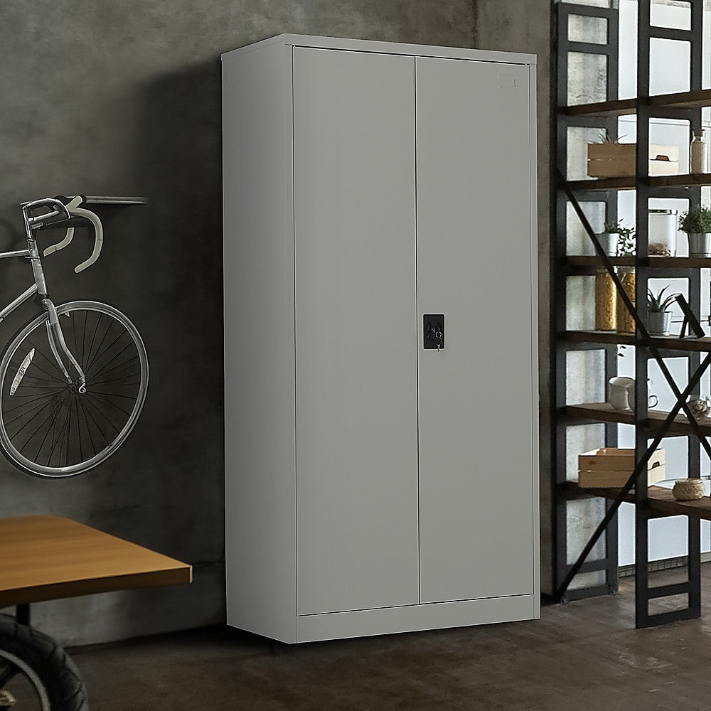 Grey Two-Door Metal Cabinet Storage with Shelves, 90x45x181cm