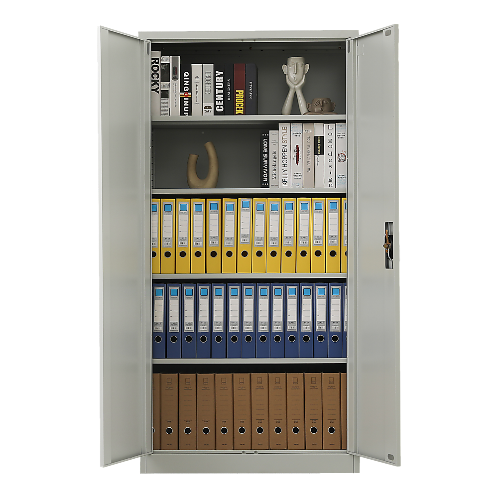 Grey Two-Door Metal Cabinet Storage with Shelves, 90x45x181cm