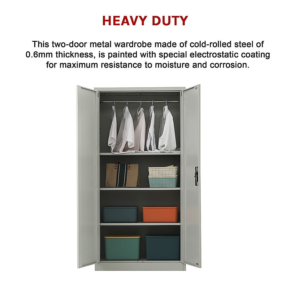 Grey Two-Door Metal Cabinet Storage with Shelves, 90x45x181cm