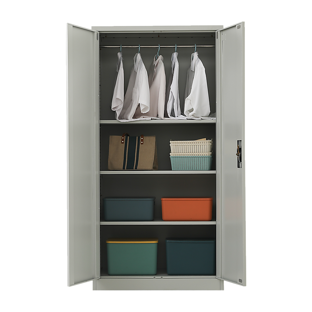 Grey Two-Door Metal Cabinet Storage with Shelves, 90x45x181cm