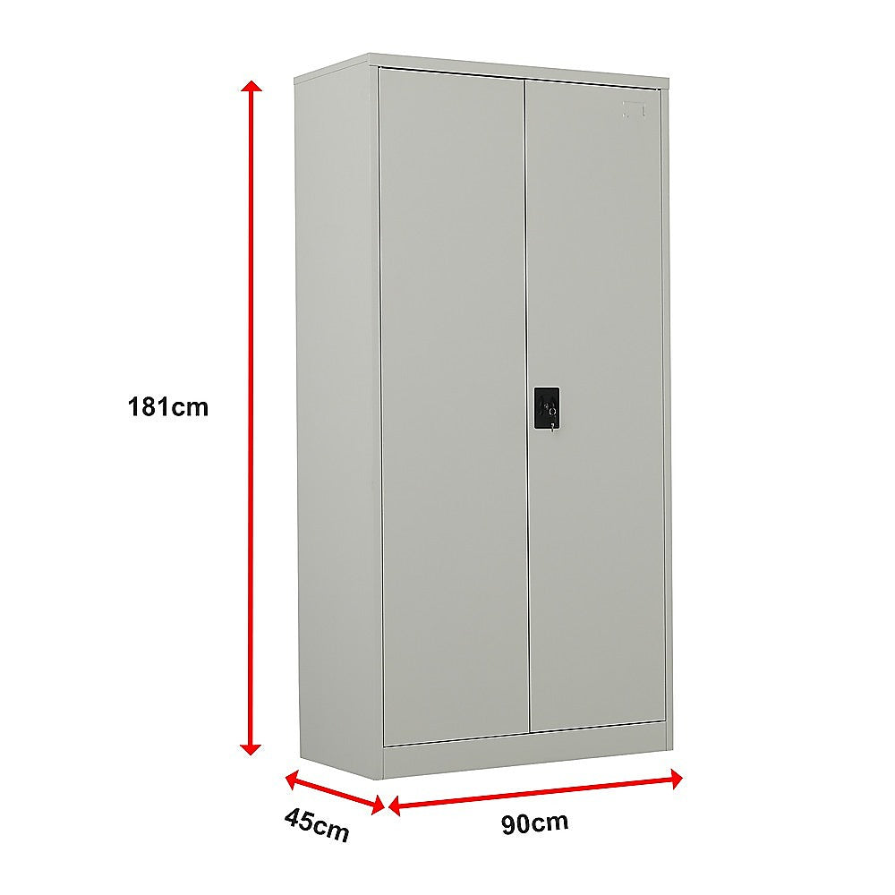 Grey Two-Door Metal Cabinet Storage with Shelves, 90x45x181cm