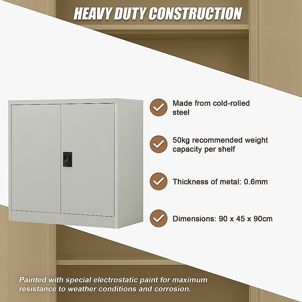 Durable Grey Two-Door Metal Cabinet with Lockable Storage