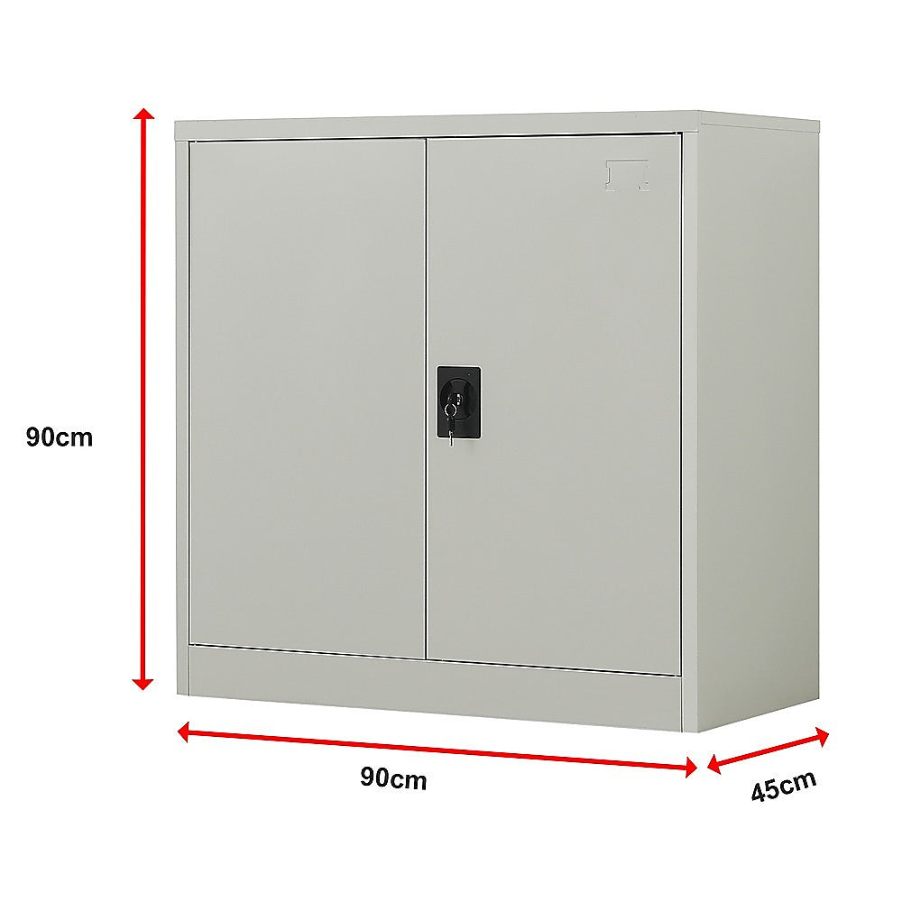 Durable Grey Two-Door Metal Cabinet with Lockable Storage