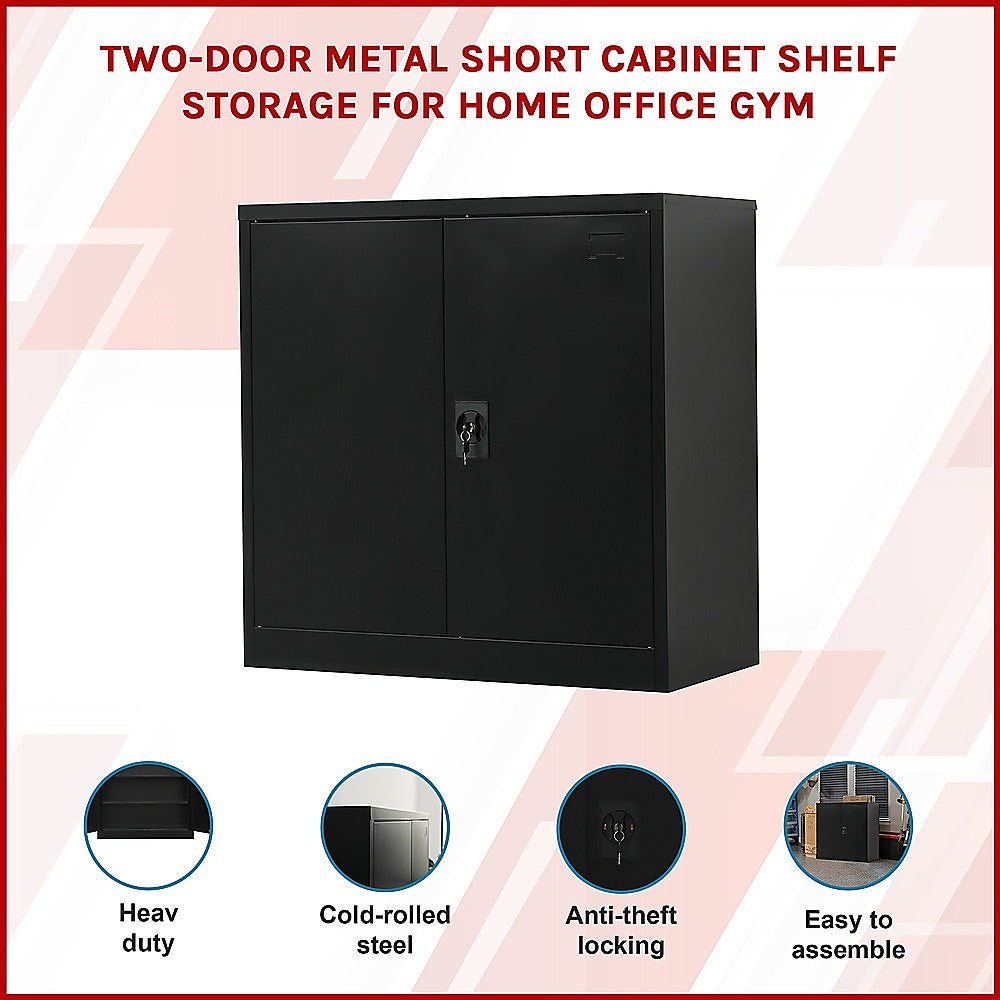 Black Two-Door Metal Storage Cabinet with Shelves, 90cm