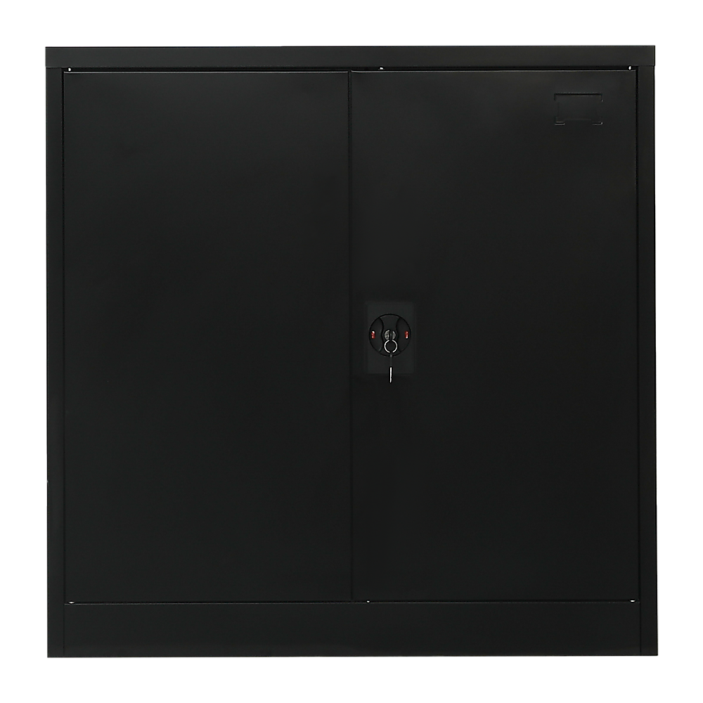 Black Two-Door Metal Storage Cabinet with Shelves, 90cm