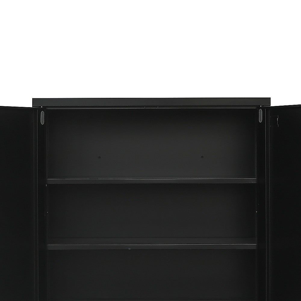 Black Two-Door Metal Storage Cabinet with Shelves, 90cm