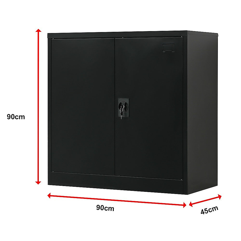 Black Two-Door Metal Storage Cabinet with Shelves, 90cm