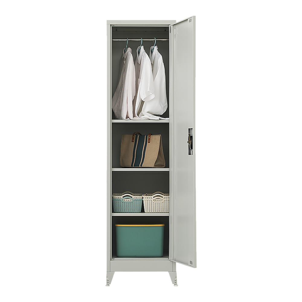 Lockable Metal Tall Cabinet 4-Shelves, Adjustable Legs – Randy & Travis