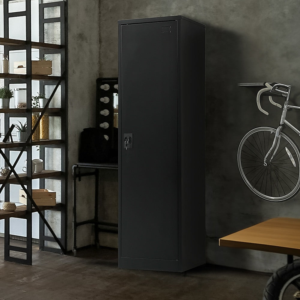 Black Metal Single-Door Tall Cabinet with 4 Shelves, 181cm