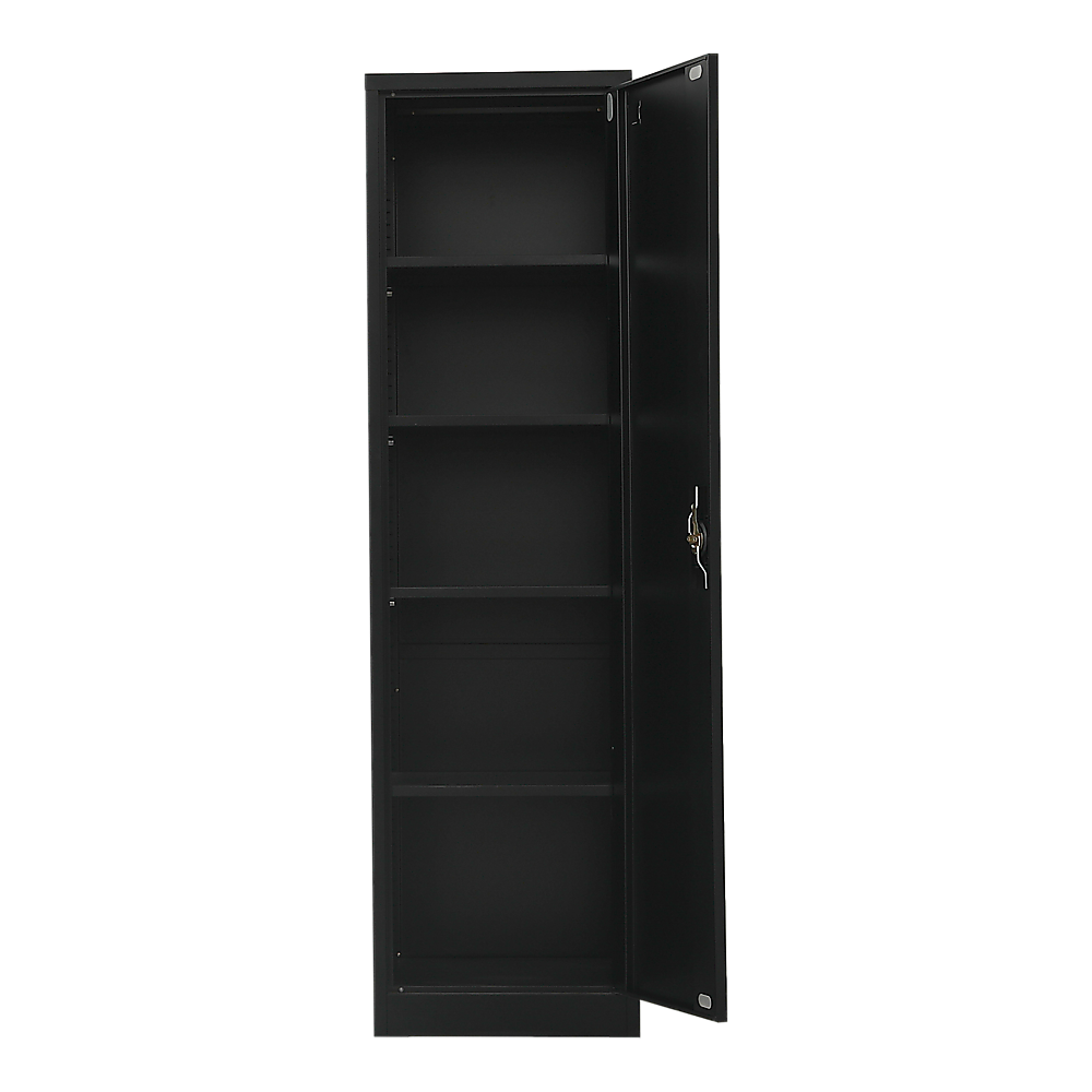 Black Metal Single-Door Tall Cabinet with 4 Shelves, 181cm