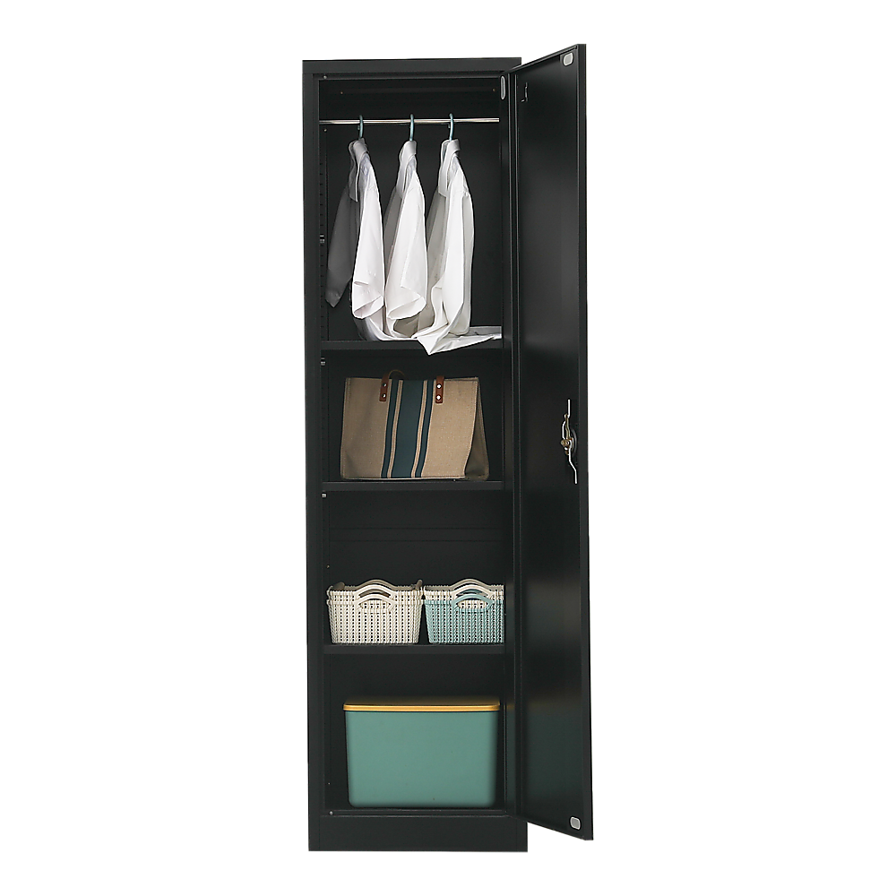 Black Metal Single-Door Tall Cabinet with 4 Shelves, 181cm