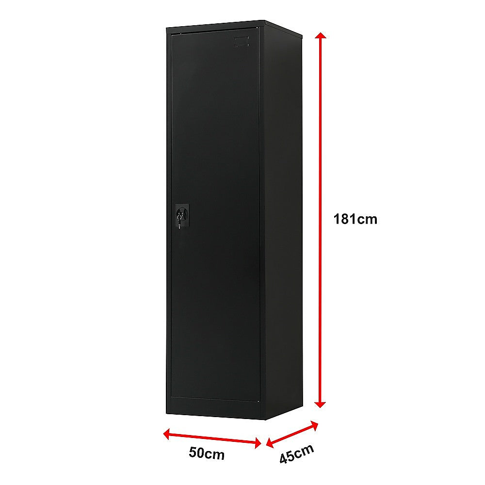 Black Metal Single-Door Tall Cabinet with 4 Shelves, 181cm