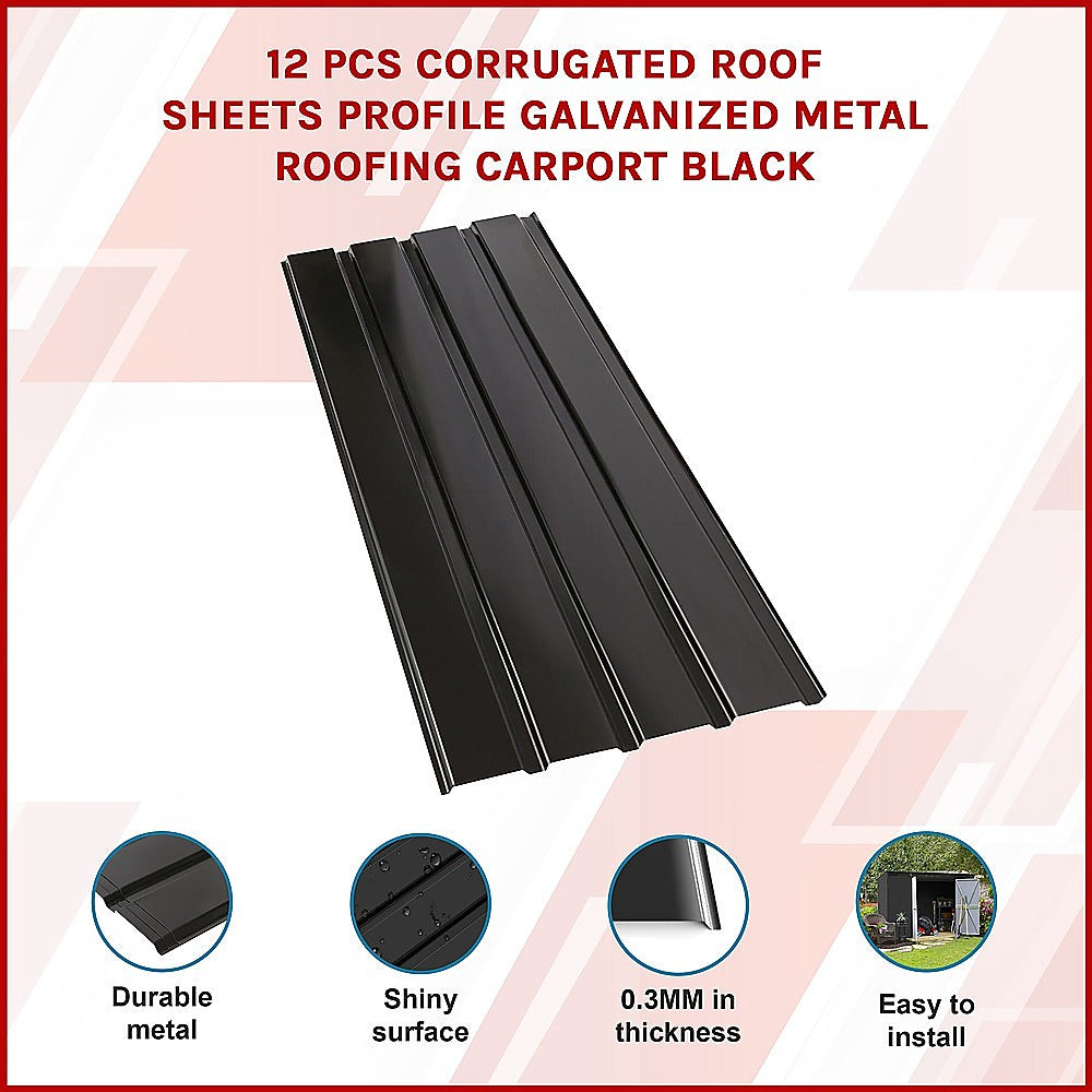 Rust-proof Steel Corrugated Roof Sheets 12 Pack Black