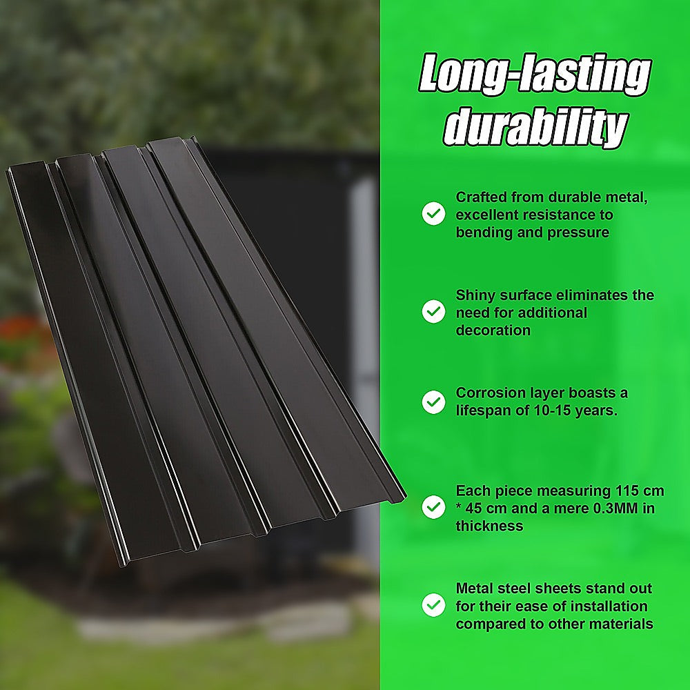 Rust-proof Steel Corrugated Roof Sheets 12 Pack Black