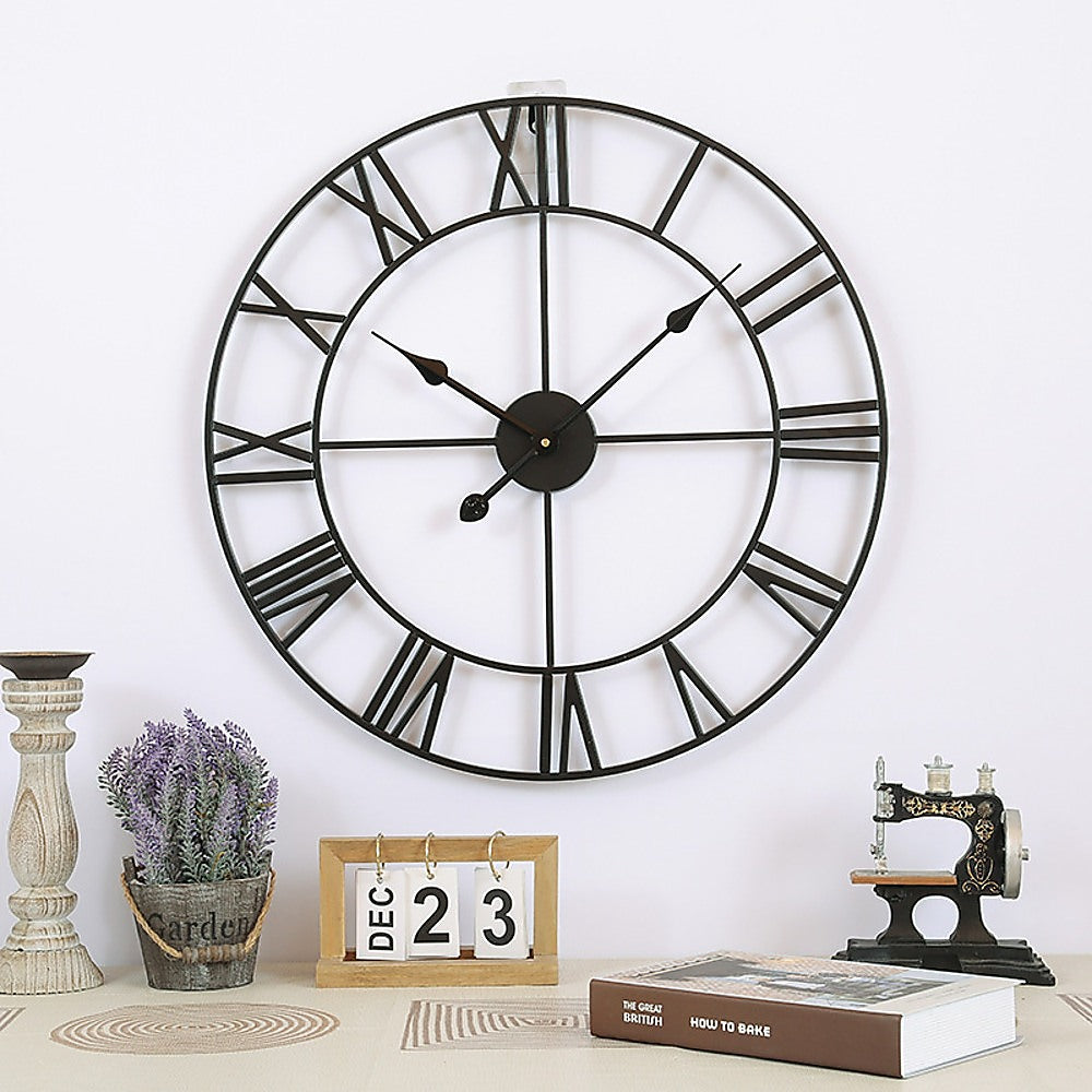 60cm Industrial Large Wall Clock, Non-Ticking, Roman Numerals